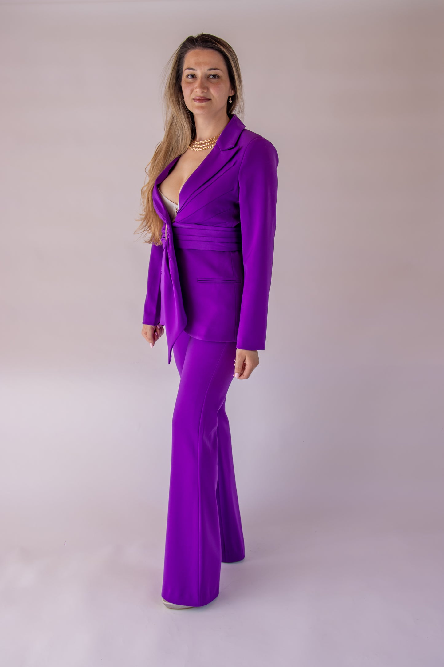 Purple Statement Blazer Set – Elegant Women Suit | Maelia