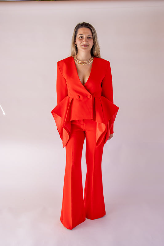 Red Power Suit for Women – Elegant Tailored Set | Maelia